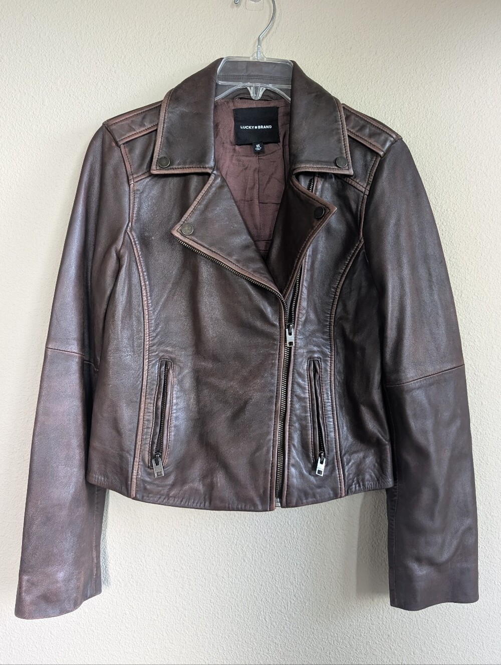 Lucky Brand Dark Brown Size XL Leather Moto Jacket